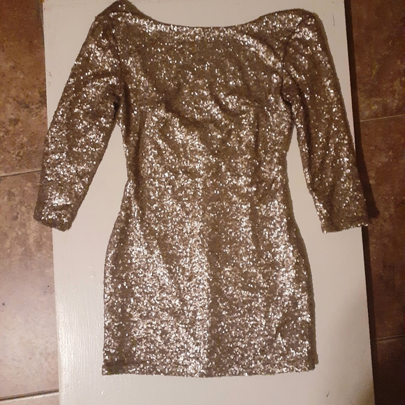 Sequin Longsleeve Mini Gold Dress - Picture 5 of 5